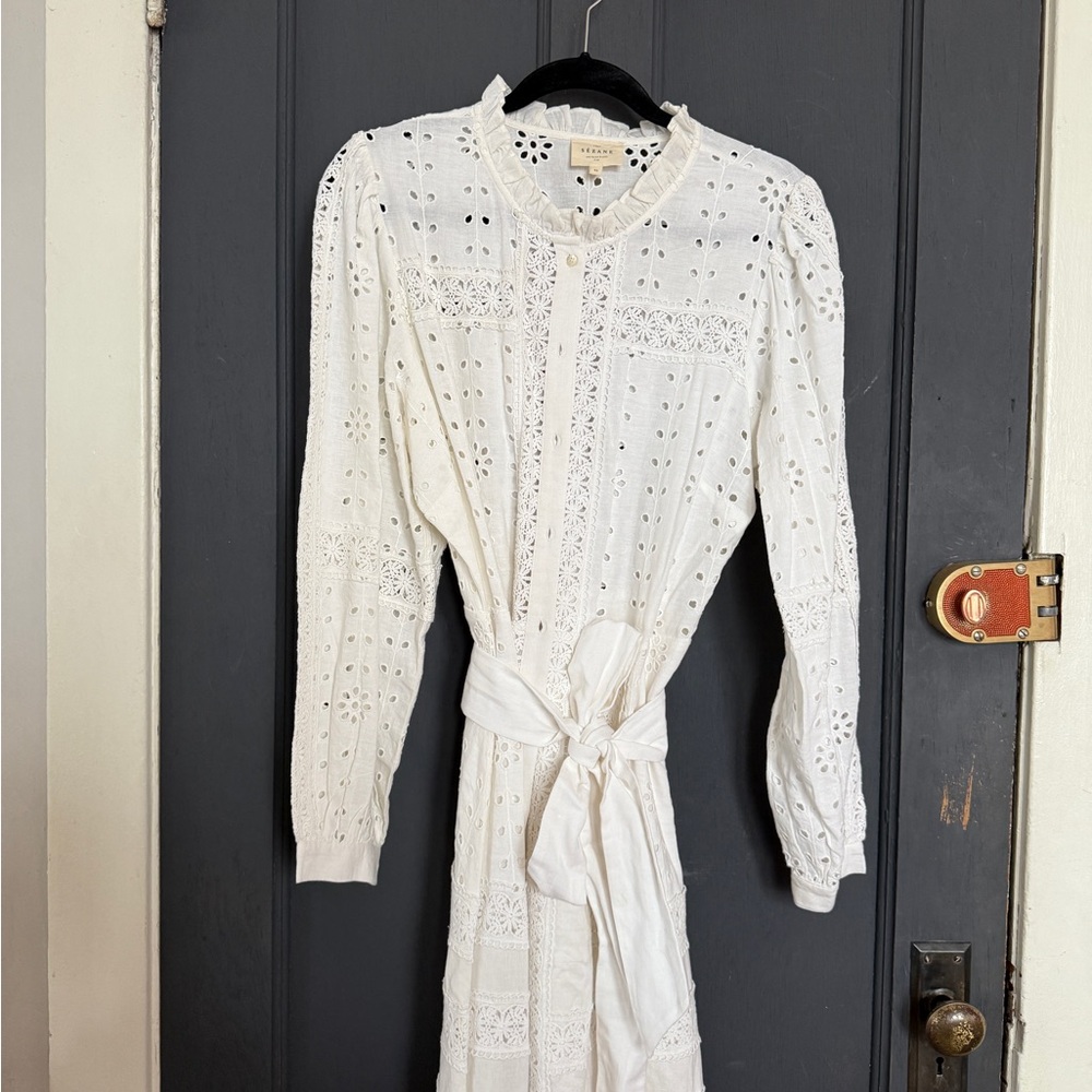Sezane White Long Sleeve Dress